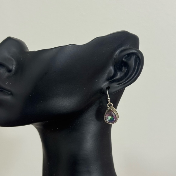 Amethyst Purple Teardrop Crystal Dangle Gemstone Tear Dainty Drop Earrings - Picture 2 of 7